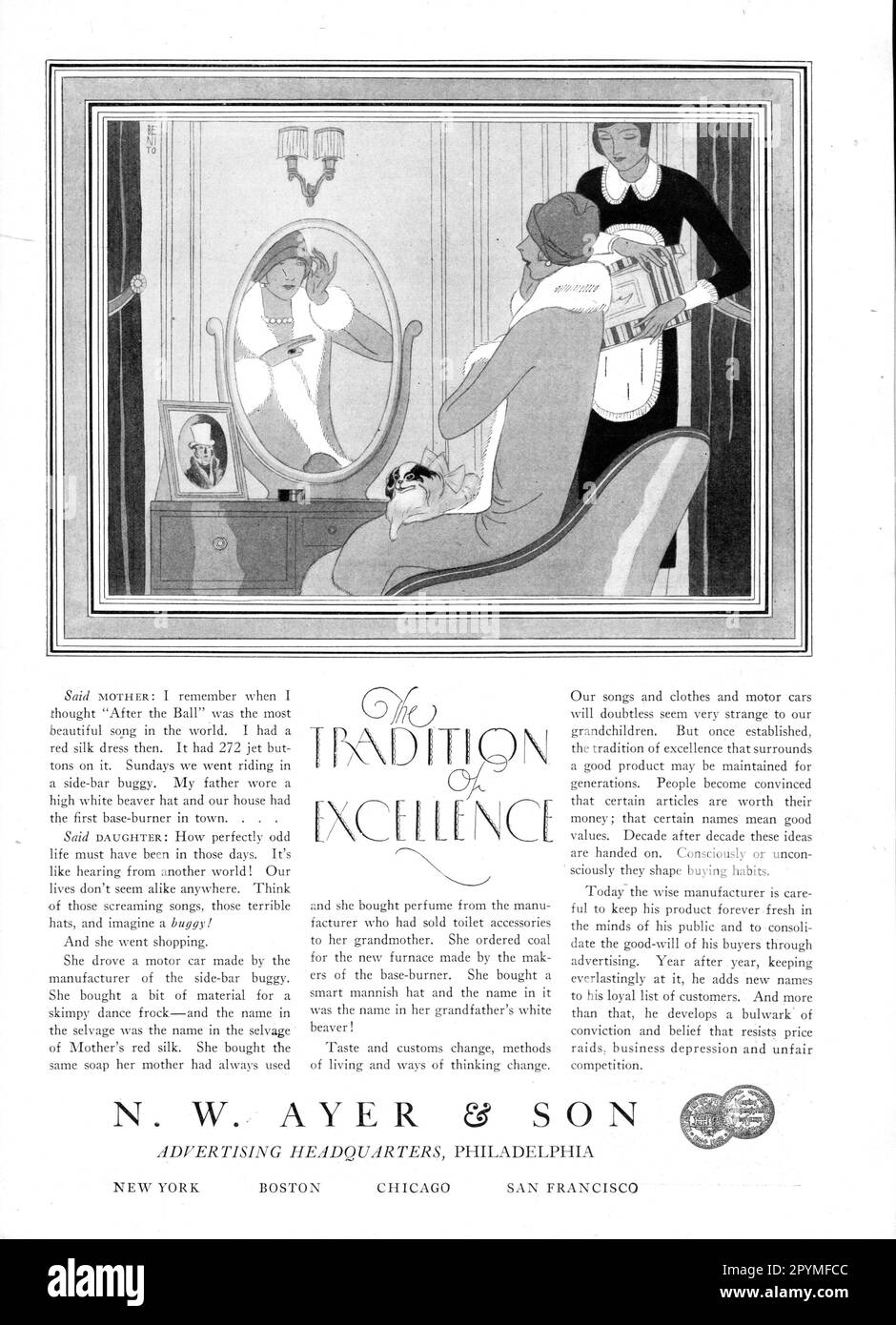 N.Y. Ayer and Son 'la tradizione di eccellenza' pubblicità antica, formato poster, A3 Foto Stock