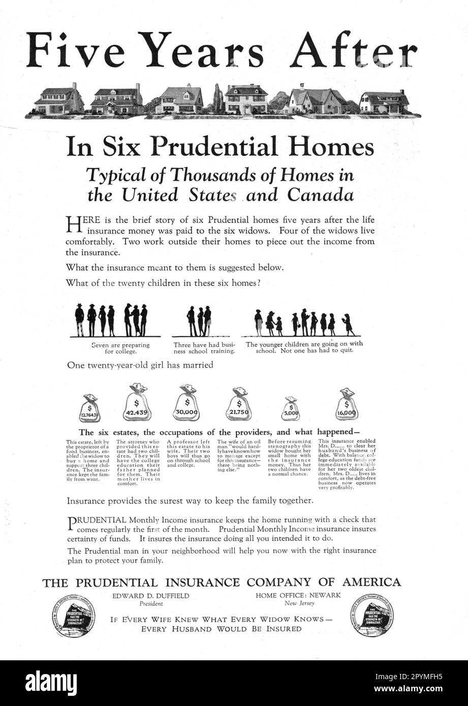 The Prudential Insurance Company of America 'cinque anni dopo' pubblicità antica, formato poster, A3 Foto Stock