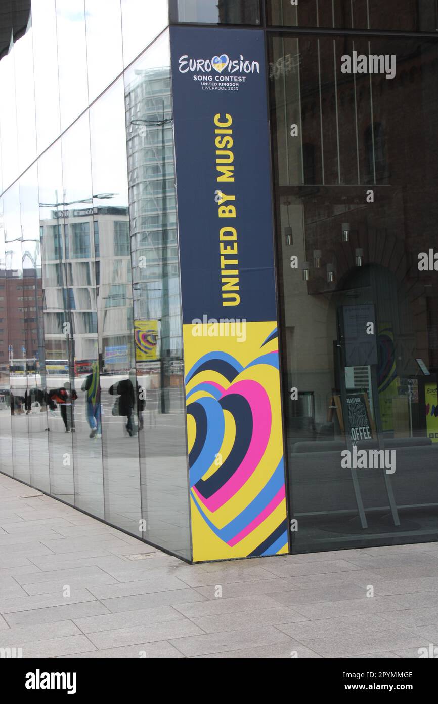 Segnaletica Eurovision '23 a Liverpool Foto Stock