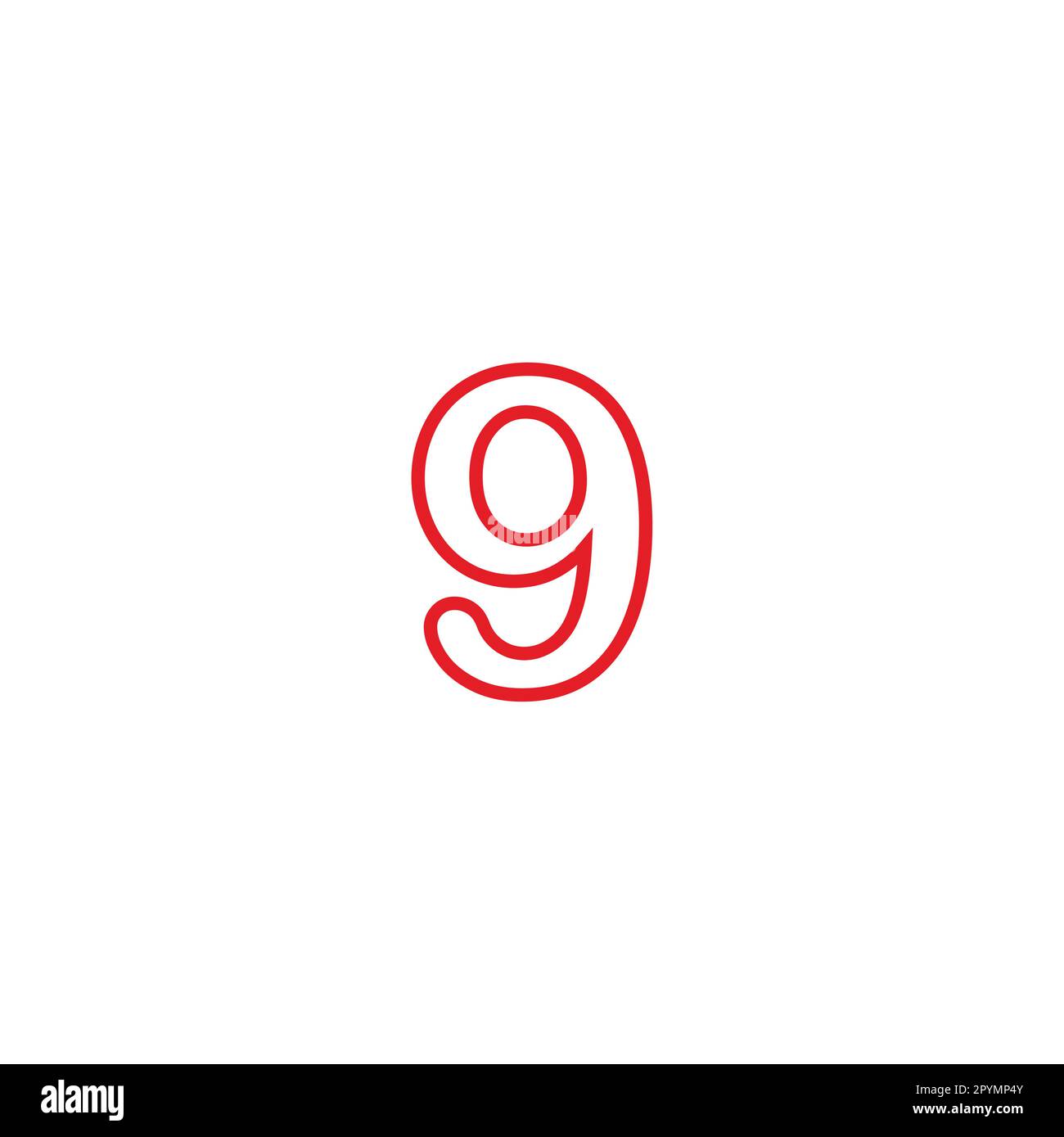 Numero 9 lineare, rosso simbolo geometrico semplice vettore logo Illustrazione Vettoriale