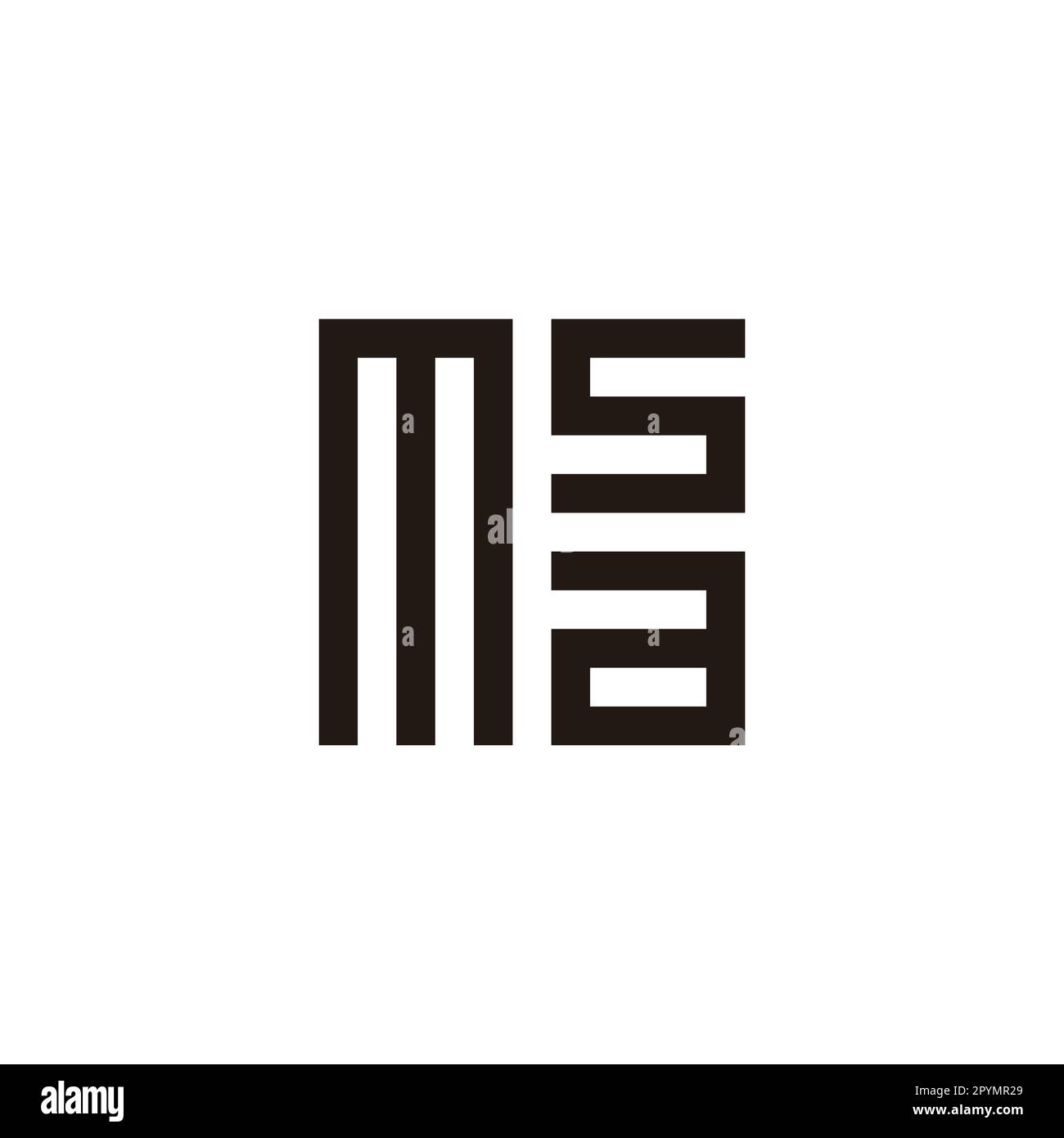 Lettera M, s e simbolo geometrico quadrato semplice vettore logo Illustrazione Vettoriale