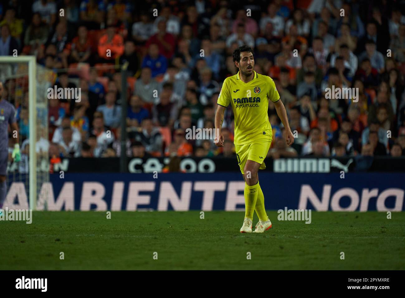 Daniel Parejo Munoz di Villarreal CF in azione durante la stagione regolare la Liga Santander Round 33 il 3 maggio 2023 allo stadio Mestalla di Valencia, Spagna. Valencia CF 1:1 Villarreal CF (Foto di Vicente Vidal Fernandez/Sipa USA) Credit: Sipa USA/Alamy Live News Foto Stock