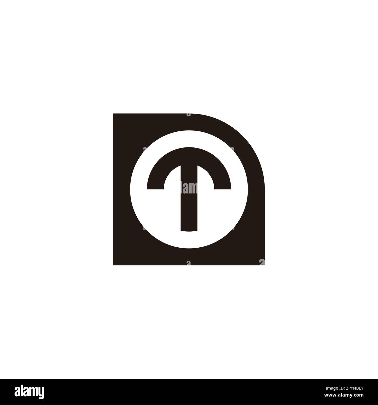 Lettera T nel file, cerchio simbolo geometrico semplice vettore logo Illustrazione Vettoriale