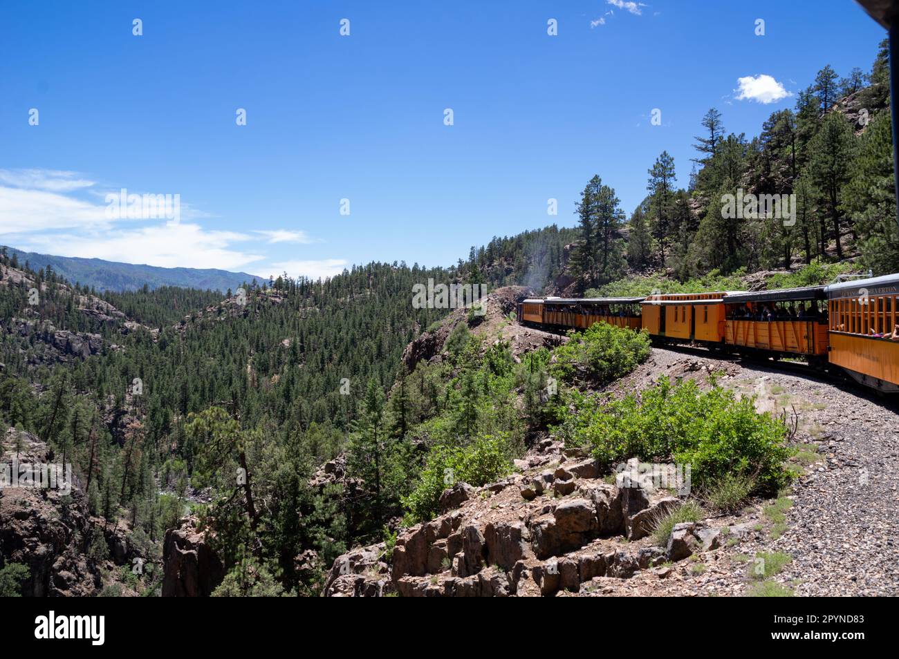 Corsa in treno Cascade Canyon Express, Durango, CO Foto Stock