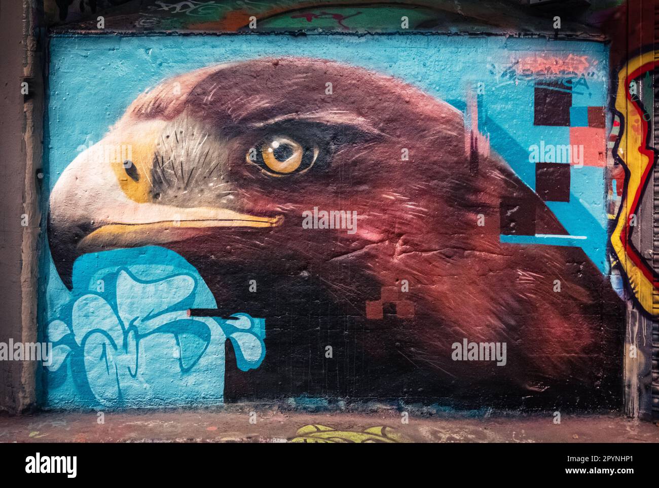 Un murale di aquile al Vaults, Waterloo a Londra, regno unito. Foto Stock