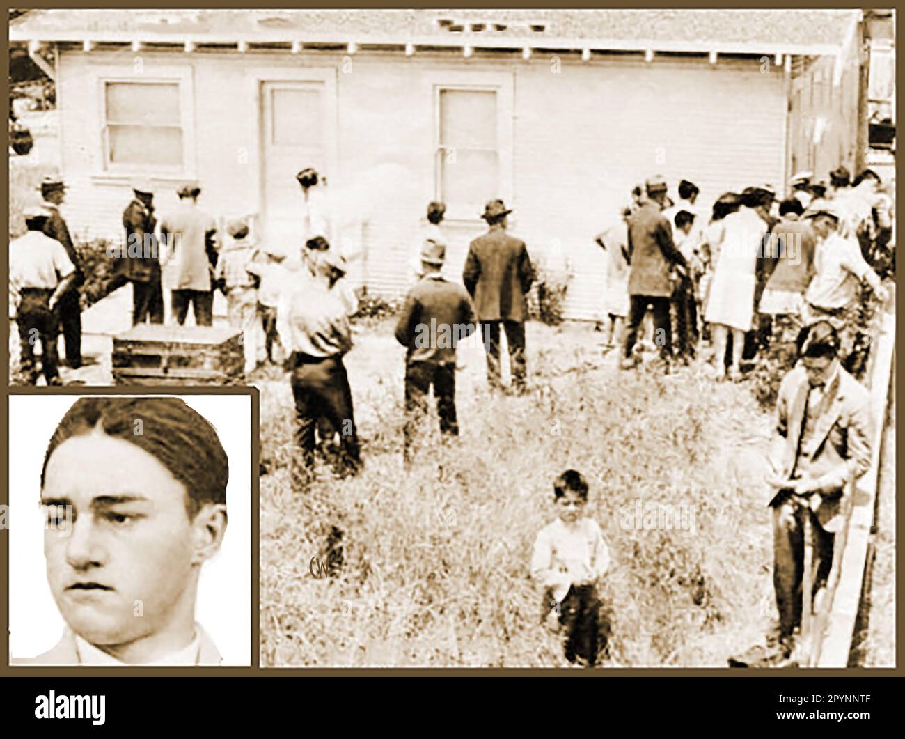 SUNSHINE MABLE MAYER OMICIDIO 1927 - luogo di omicidio di Mabel Mayer (Inset suo fratello di 18 anni che è andato a incontrarla fuori dal treno). Foto Stock