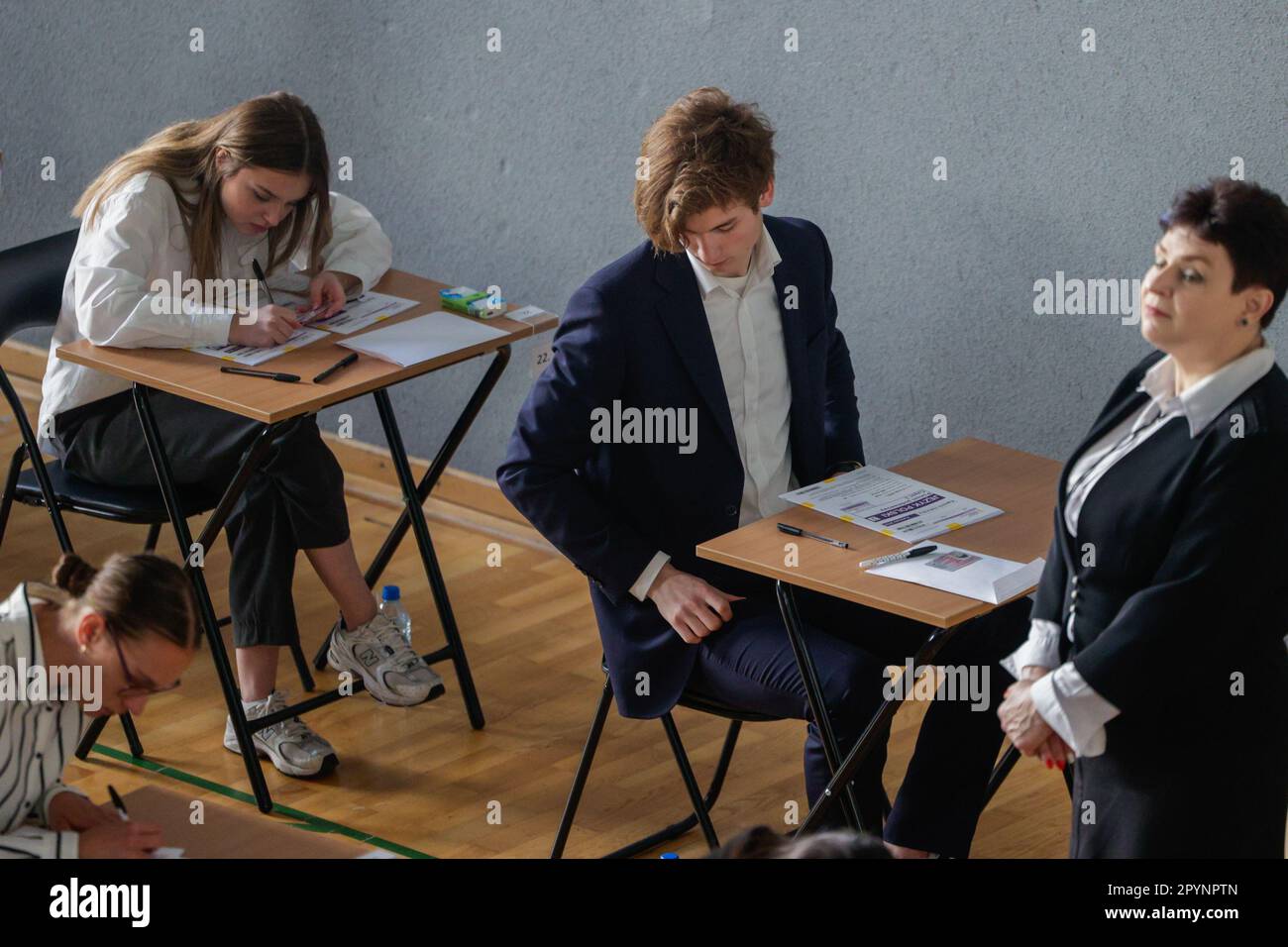 Wroclaw, Wroclaw, Polonia. 4th maggio, 2023. Alla scuola secondaria 9th di Wroclaw, gli esami di matriculazione in polacco hanno iniziato l'esame di matriculazione n/z a WrocÅ‚aw (Credit Image: © Krzysztof Zatycki/ZUMA Press Wire) SOLO PER USO EDITORIALE! Non per USO commerciale! Foto Stock