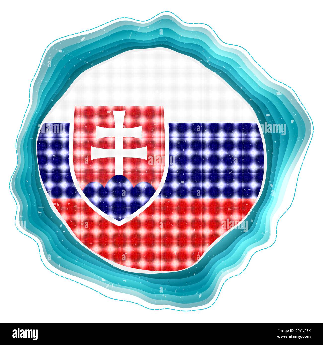 Bandiera della Slovacchia in cornice. Distintivo del paese. Cartello circolare stratificato intorno alla bandiera della Slovacchia. Illustrazione vettoriale di classe. Illustrazione Vettoriale