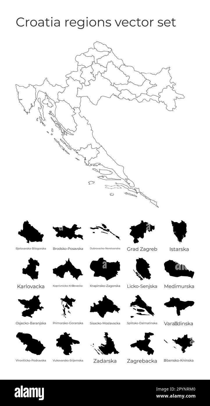 Mappa della Croazia con forme delle regioni. Mappa vettoriale vuota del paese con regioni. Confini del paese per la vostra infografica. Illustrazione vettoriale. Illustrazione Vettoriale