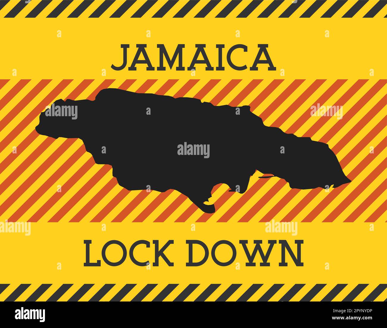 Giamaica Lock Down Sign. Icona gialla di pericolo pandemico. Illustrazione vettoriale. Illustrazione Vettoriale