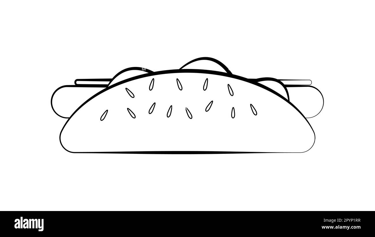 sandwich con salsiccia su sfondo bianco, hot dog, illustrazione vettoriale. sandwich, spuntini abbondanti, fast food. bun con erbe, senape e carne. bla Illustrazione Vettoriale