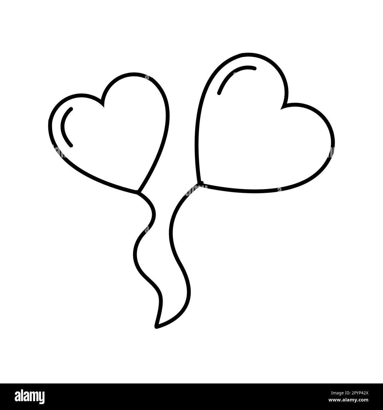 Bianco e nero lineare semplice icona bella di due palloncini a forma di cuori per la vacanza d'amore, San Valentino o 8 marzo. Illustrazione del vettore Illustrazione Vettoriale