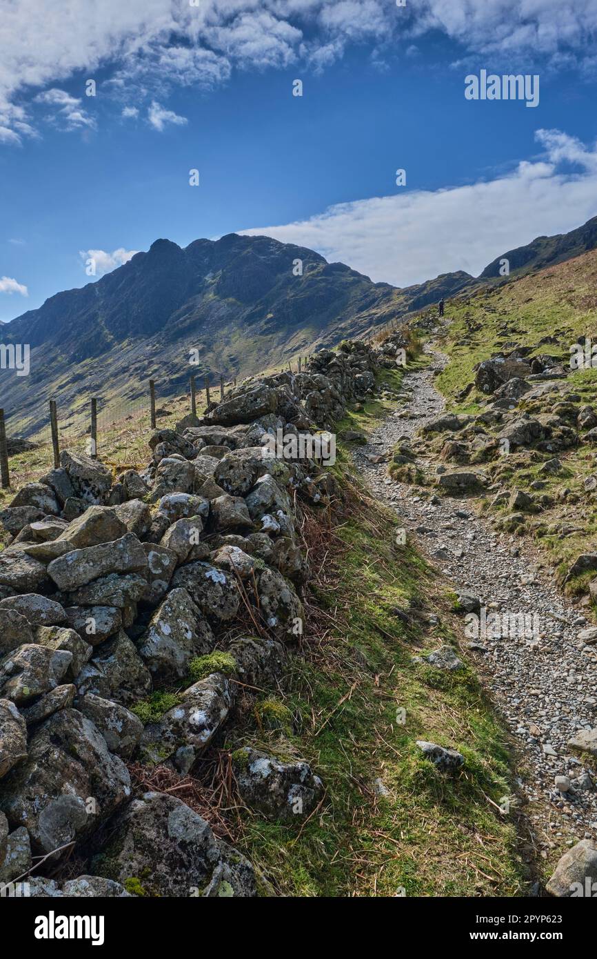 Pile di fieno, viste da Buttermere Fell, Buttermere, Lake District, Cumbria Foto Stock