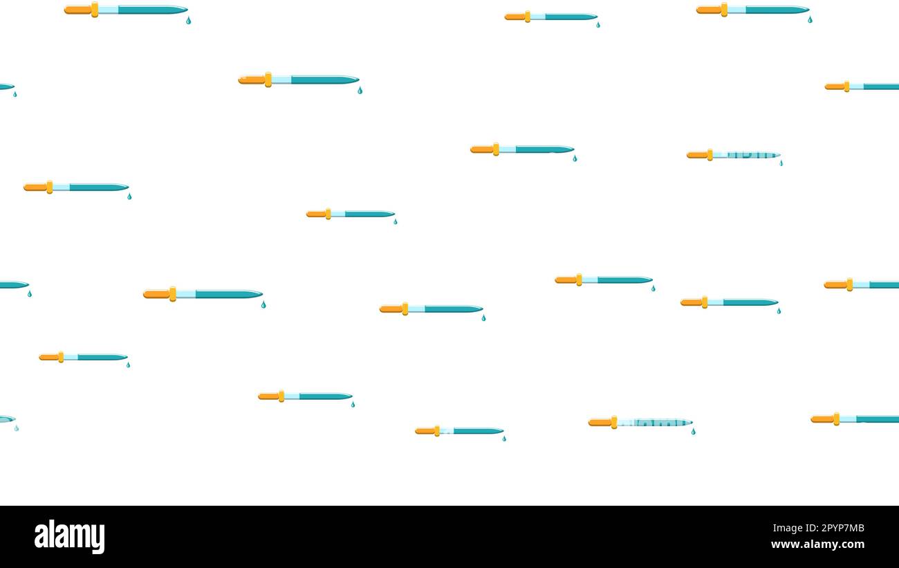 Struttura senza cuciture di infinite pipette contagocce ripetute per la medicina scientifica per titolazione, instillazione di farmaci con gocce su un bianco ba Illustrazione Vettoriale