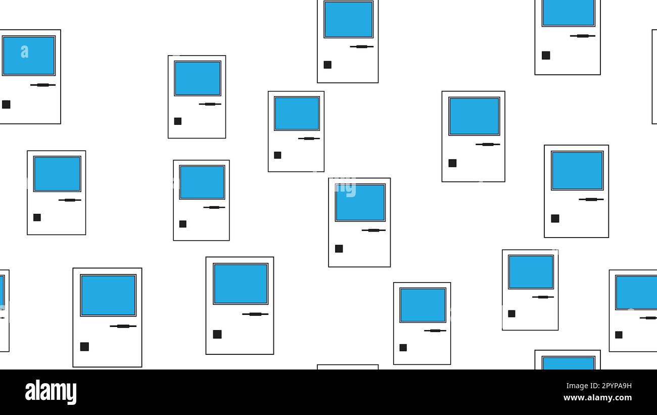 Computer senza interruzioni con vecchi computer retrò, PC hipster bianco vintage da 70s, 80s, 90s isolato su sfondo bianco. Illustrazione vettoriale Illustrazione Vettoriale
