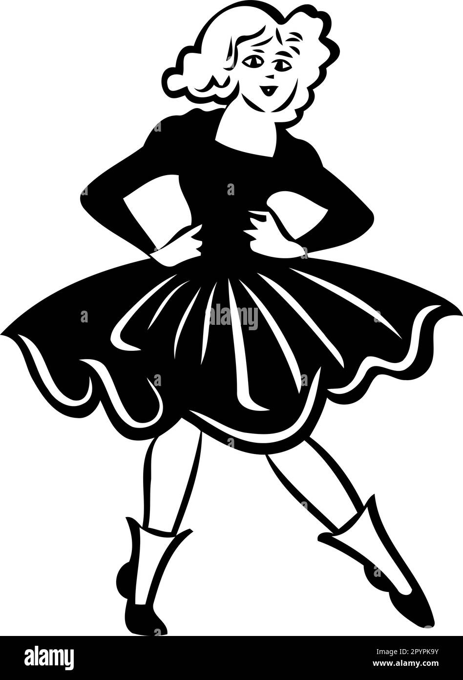 donna che balla in bianco e nero minimalista vettore illustrazione Illustrazione Vettoriale