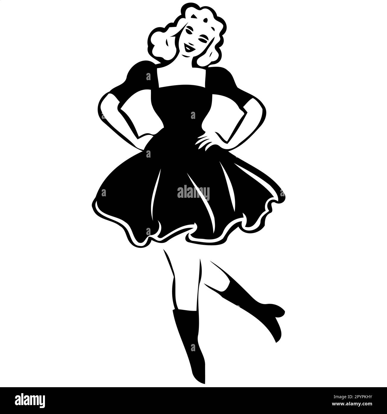 donna che balla in bianco e nero minimalista vettore illustrazione Illustrazione Vettoriale