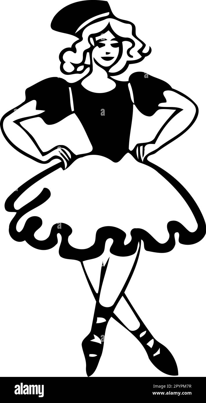 donna che balla in bianco e nero minimalista vettore illustrazione Illustrazione Vettoriale