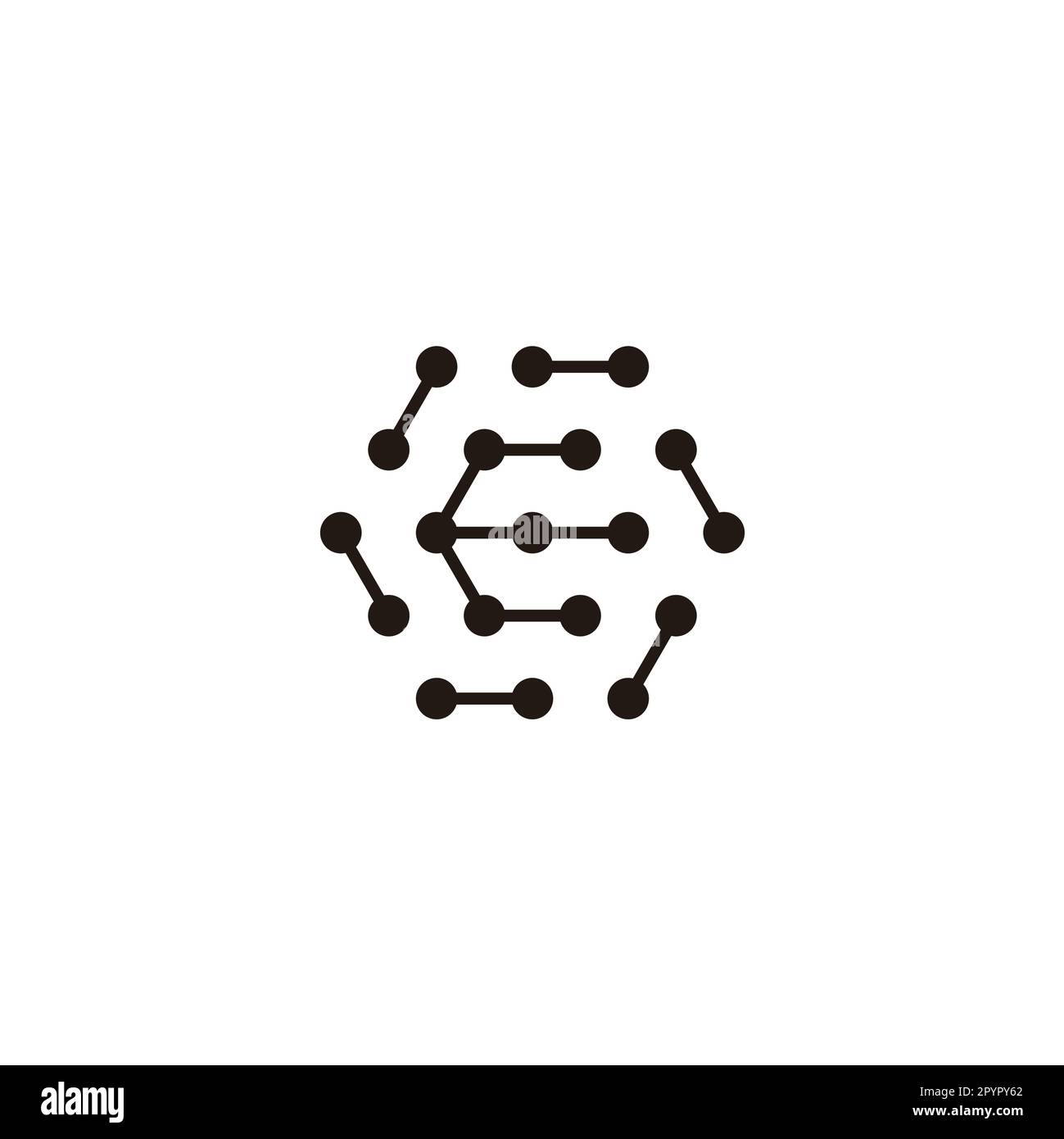 Lettera e molecole, arrotondato, esagonale simbolo geometrico semplice vettore logo Illustrazione Vettoriale