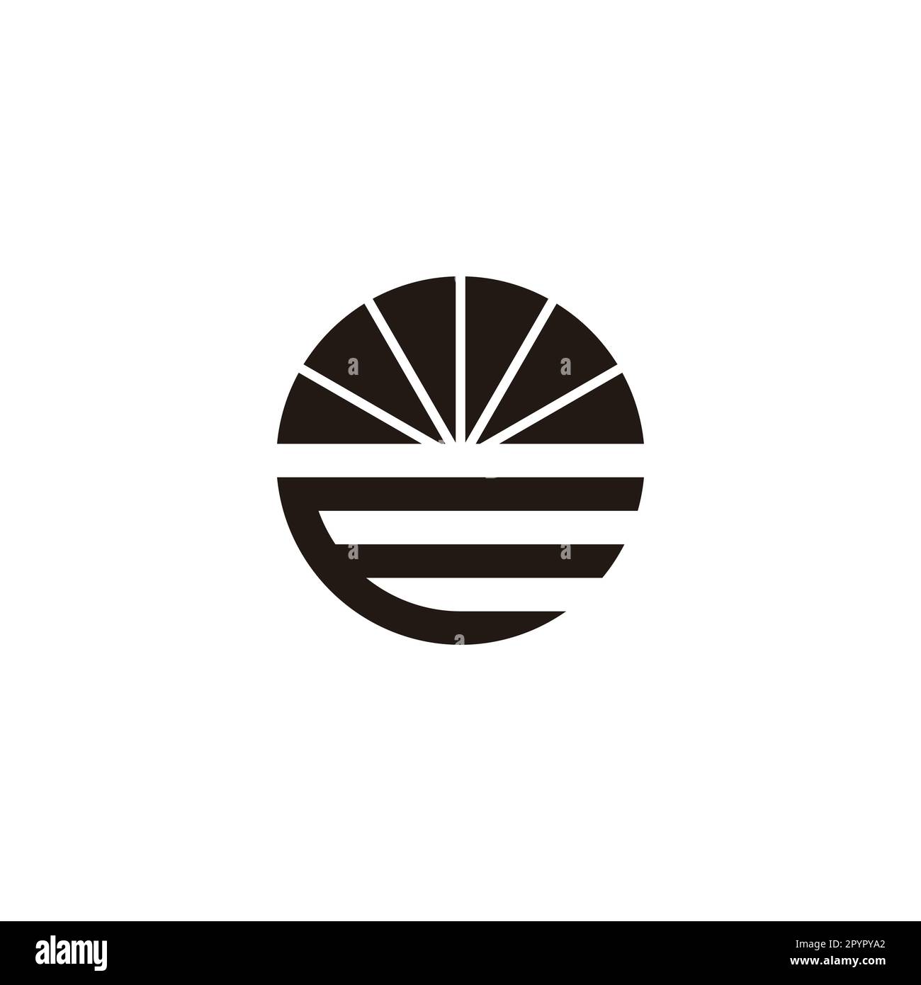 Lettera e sole, simbolo geometrico lucido semplice logo vettore Illustrazione Vettoriale