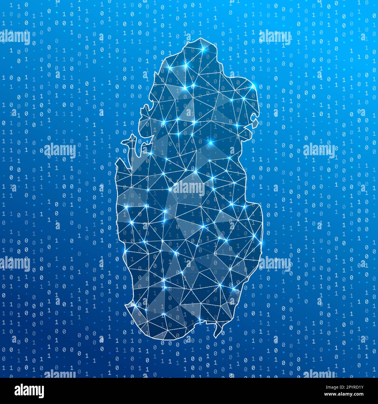 Mappa di rete del Qatar. Mappa delle connessioni digitali del paese. Tecnologia, internet, rete, concetto di telecomunicazione. Illustrazione vettoriale. Illustrazione Vettoriale