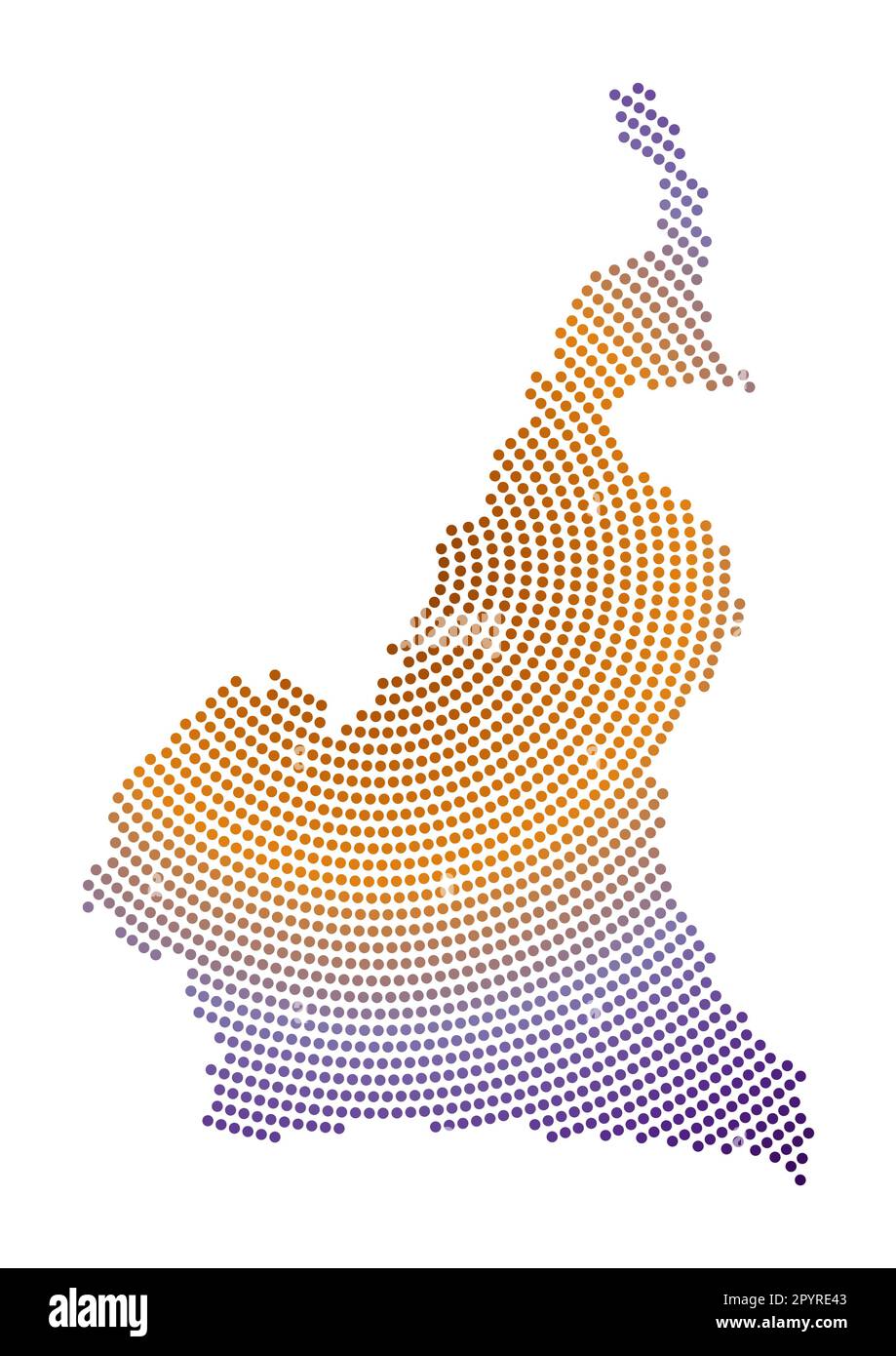 Mappa punteggiata del Camerun. Forma in stile digitale del Camerun. Icona tecnologica del paese con punti graduati. Potente illustrazione vettoriale. Illustrazione Vettoriale