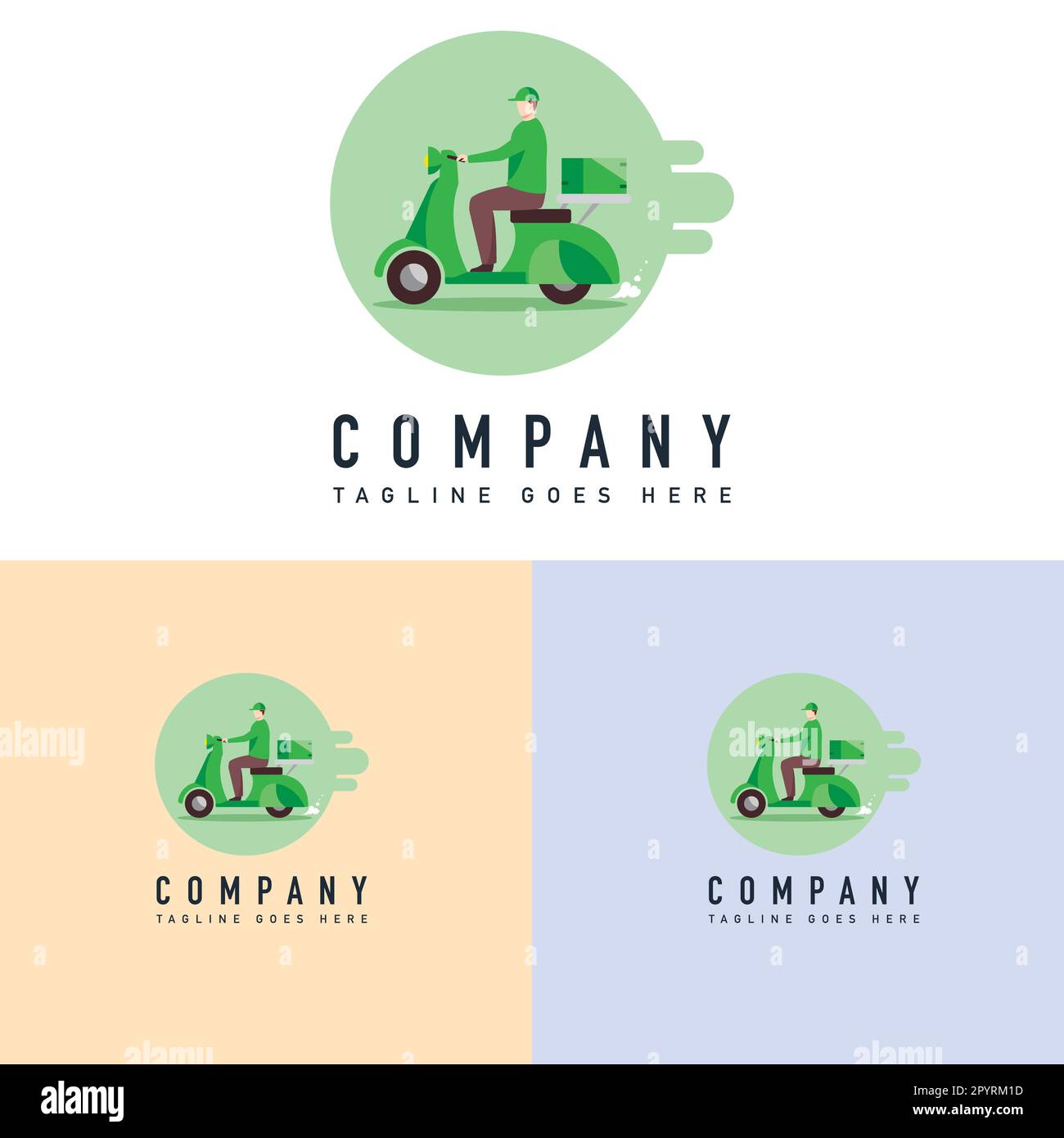 Modello di design del logo del servizio di consegna scooter. Modello di logo del servizio di consegna. Illustrazione Vettoriale