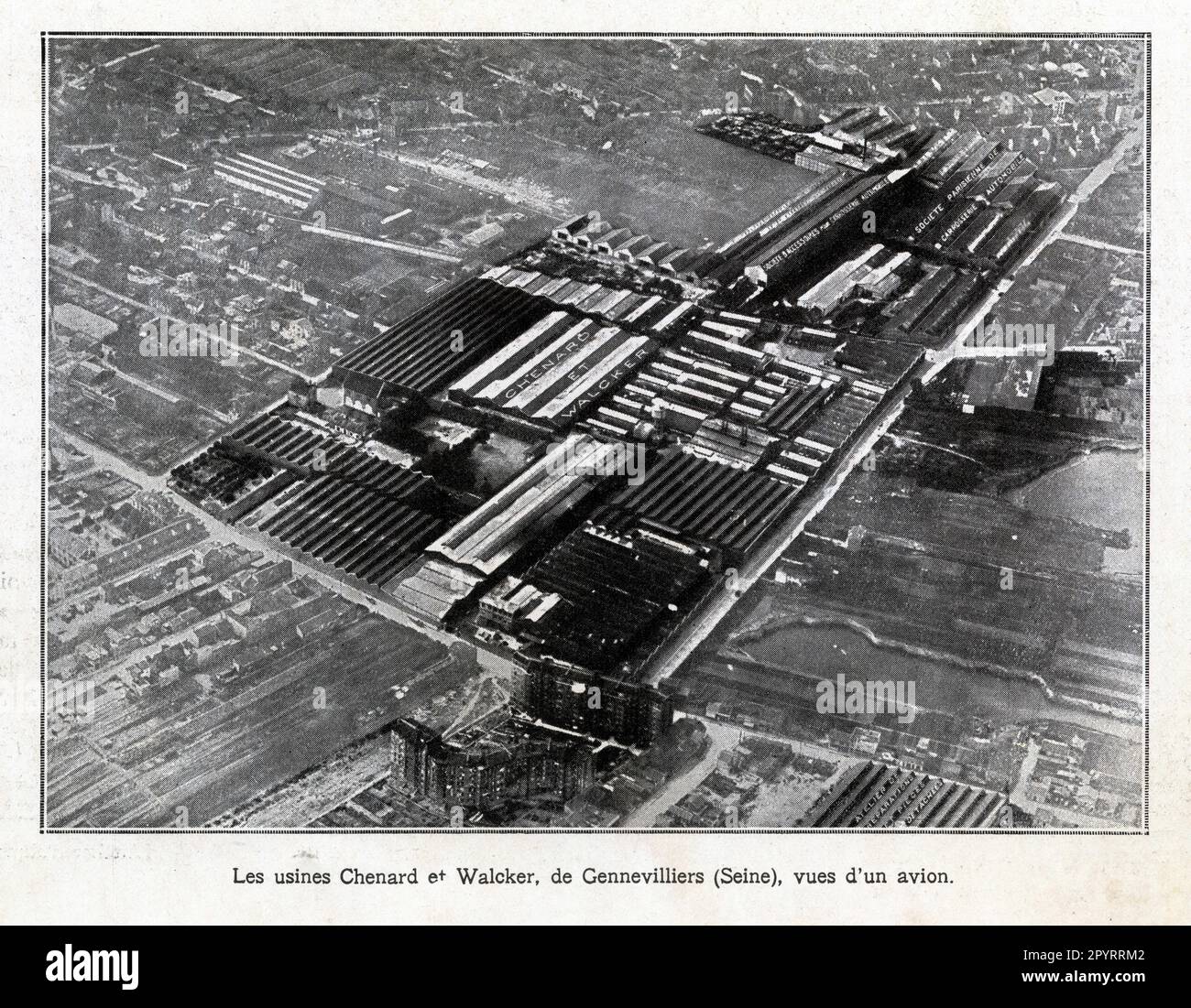 Les usines Chenard et Walcker , de Gennevilliers, Seine, vues d'un avion, 1929 Foto Stock