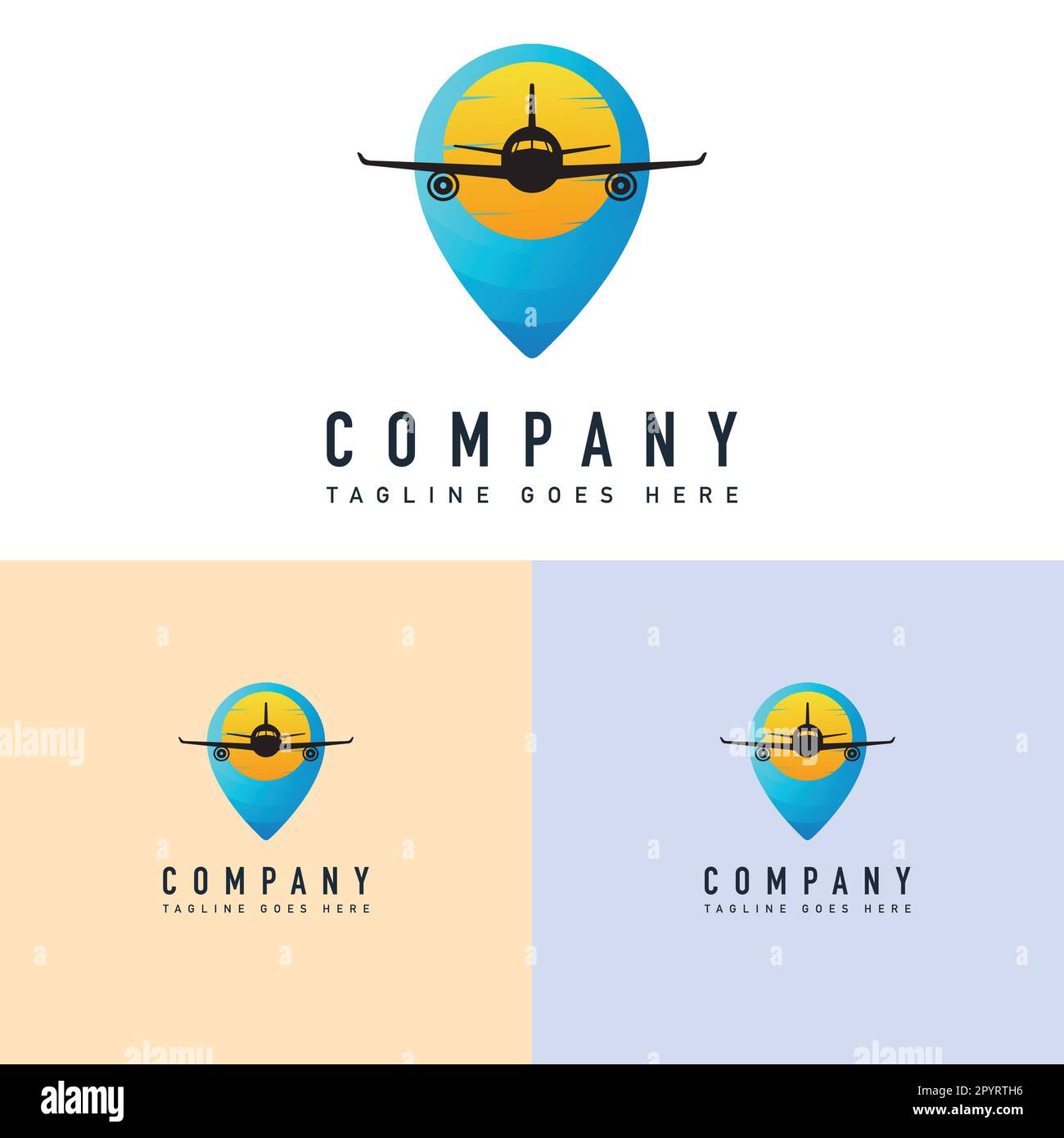 Modello di disegno del logo dell'aeroplano. Illustrazione dell'icona del vettore del logo dell'aereo. Disegno del marchio dell'aeroplano. Illustrazione Vettoriale