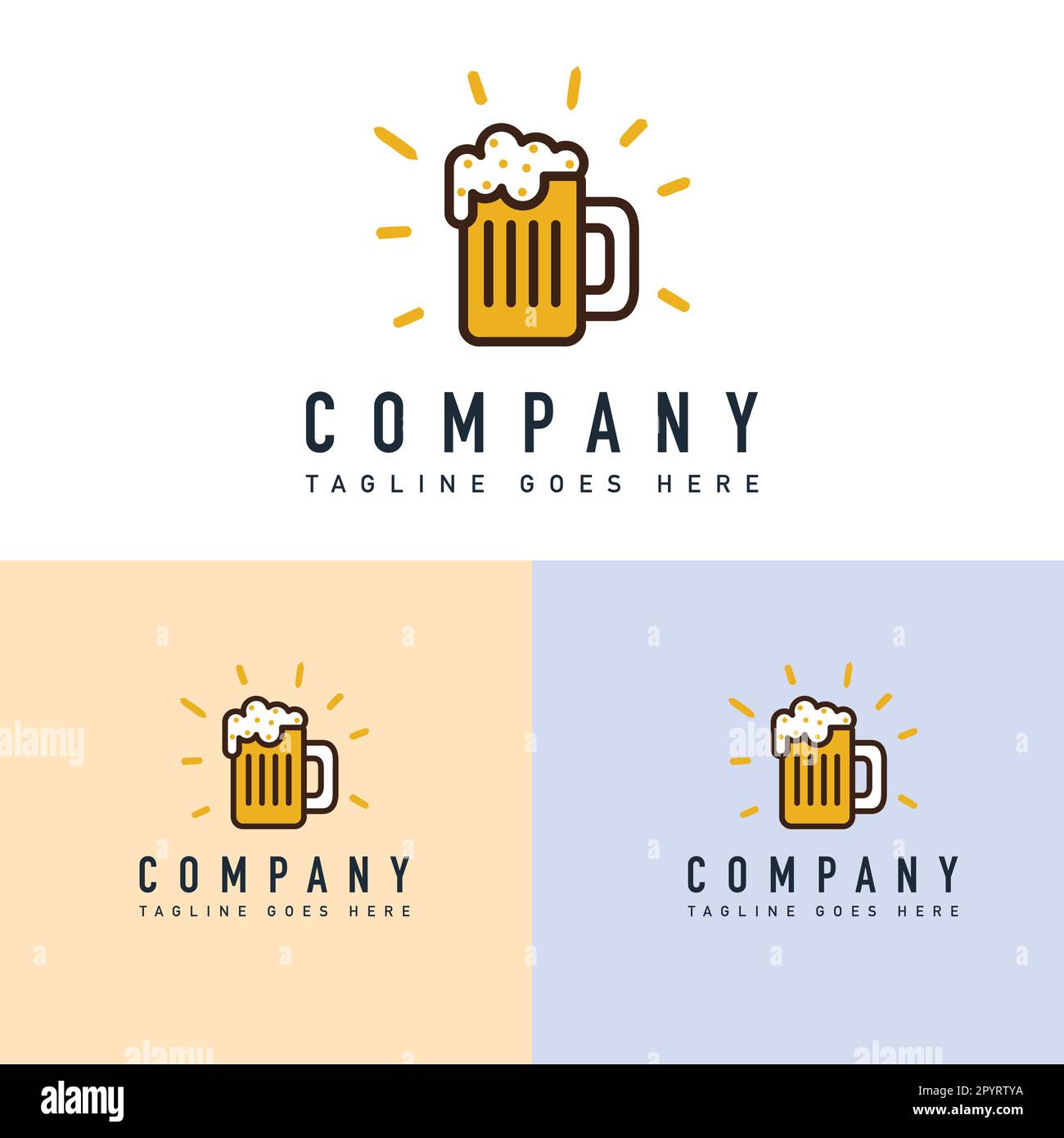 Set di modelli per il logo della birra. Illustrazione dell'icona vettoriale del logo della birra. Logo di birra in vetro. Illustrazione Vettoriale