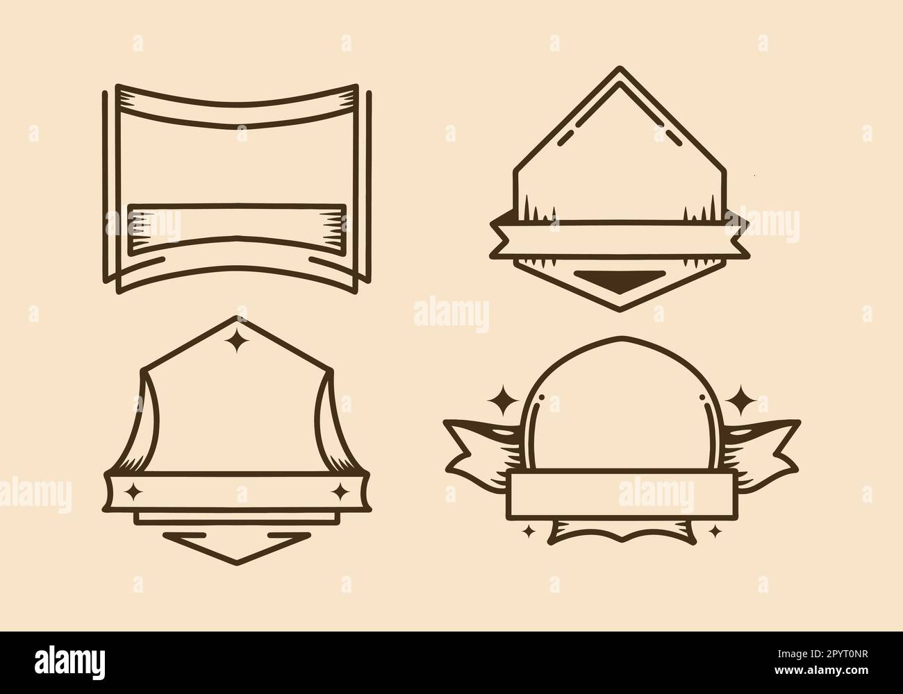 Quattro tipi mono linea di stile vintage badge design Illustrazione Vettoriale
