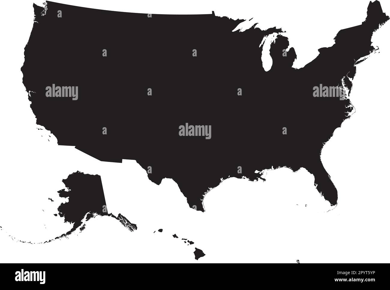 Mappa dei colori CMYK NERO degli Stati Uniti Illustrazione Vettoriale