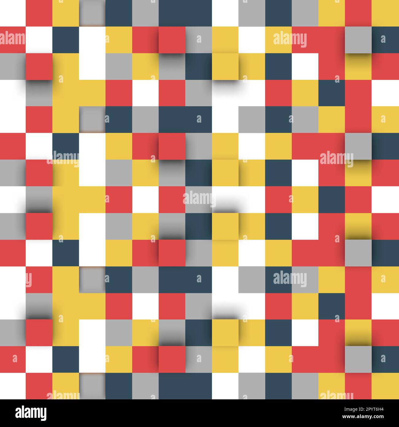 Rosso Grigio giallo 3D modello quadrato. Mosaico astratto di quadrati colorati con effetto ombra morbida Illustrazione Vettoriale