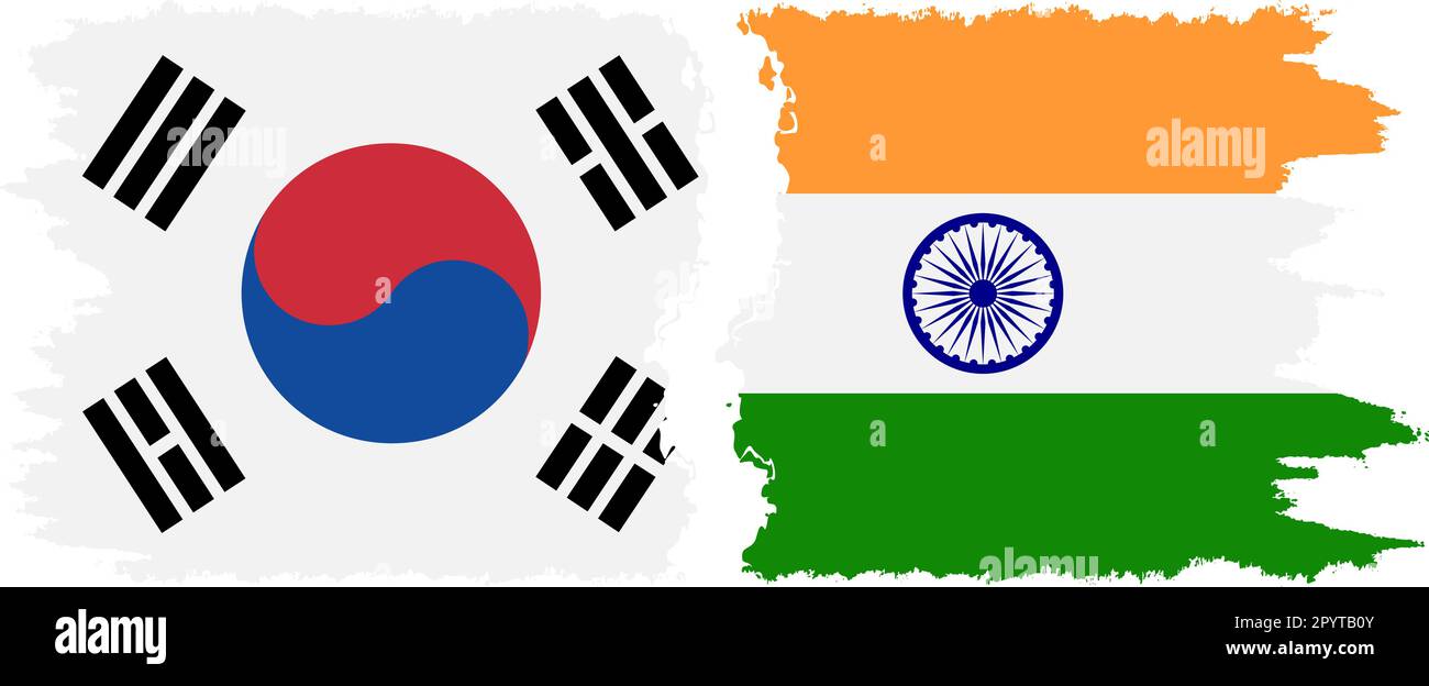 India e Corea del Sud bandiere grunge connessione, vettore Illustrazione Vettoriale