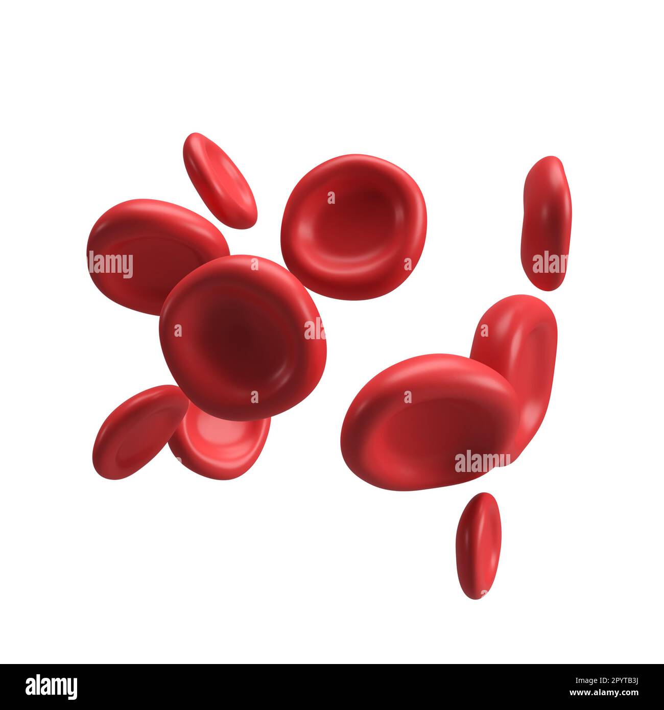 3d flusso di globuli rossi ferro piastrine eritrociti. Rappresentazione realistica dell'analisi medica su sfondo bianco con tracciato di ritaglio Foto Stock