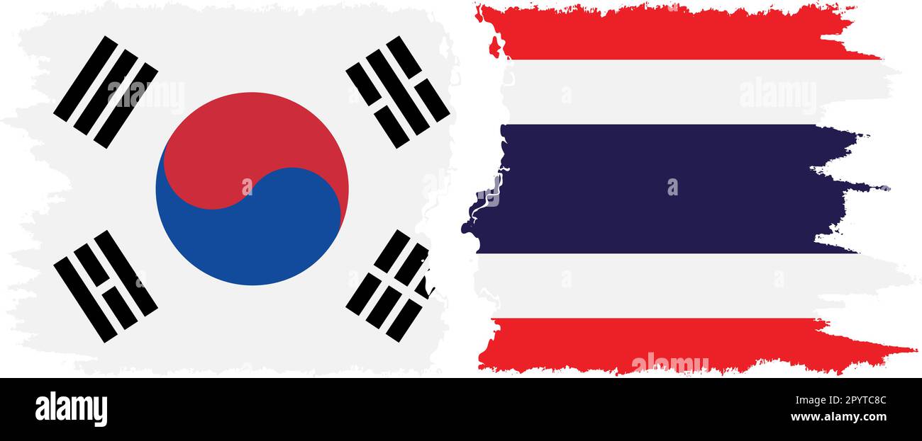 Thailandia e Corea del Sud bandiere grunge connessione, vettore Illustrazione Vettoriale
