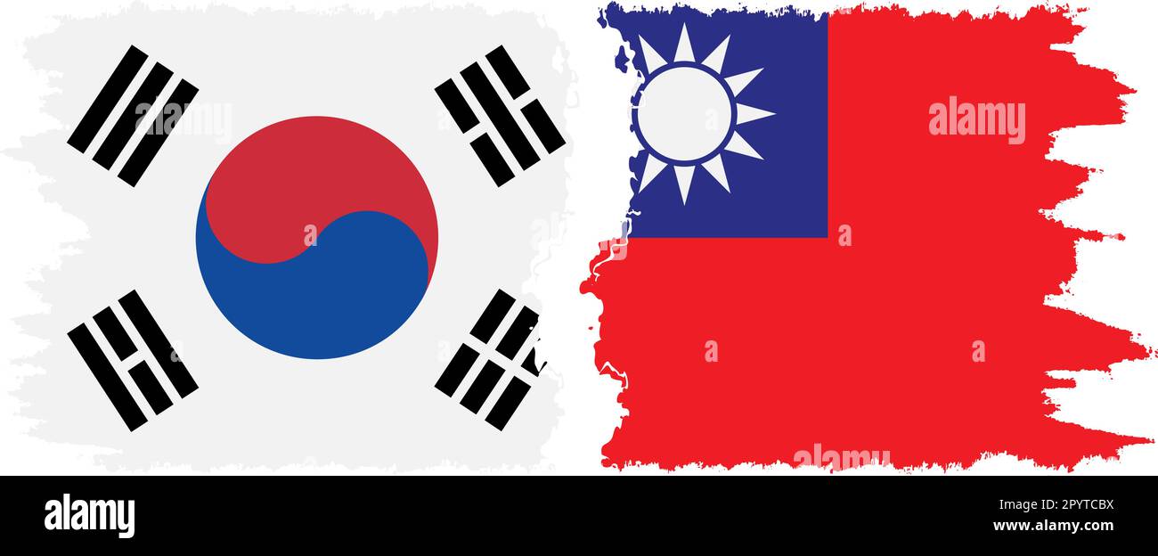 Taiwan e Corea del Sud bandiere grunge connessione, vettore Illustrazione Vettoriale