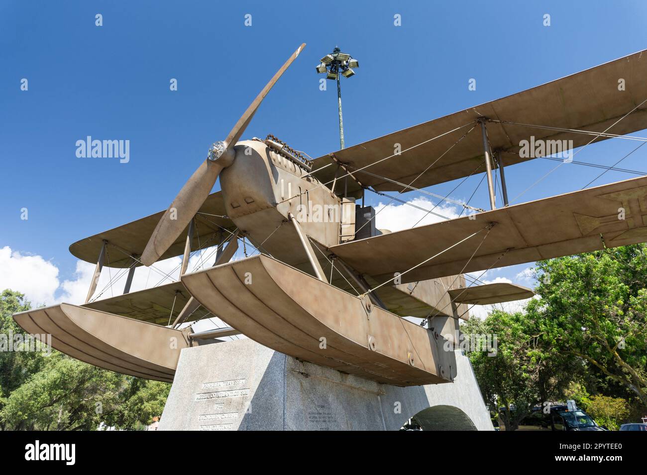 Splendida vista sul monumento di hidroplane nella zona di BelÃ, Lisbona Foto Stock