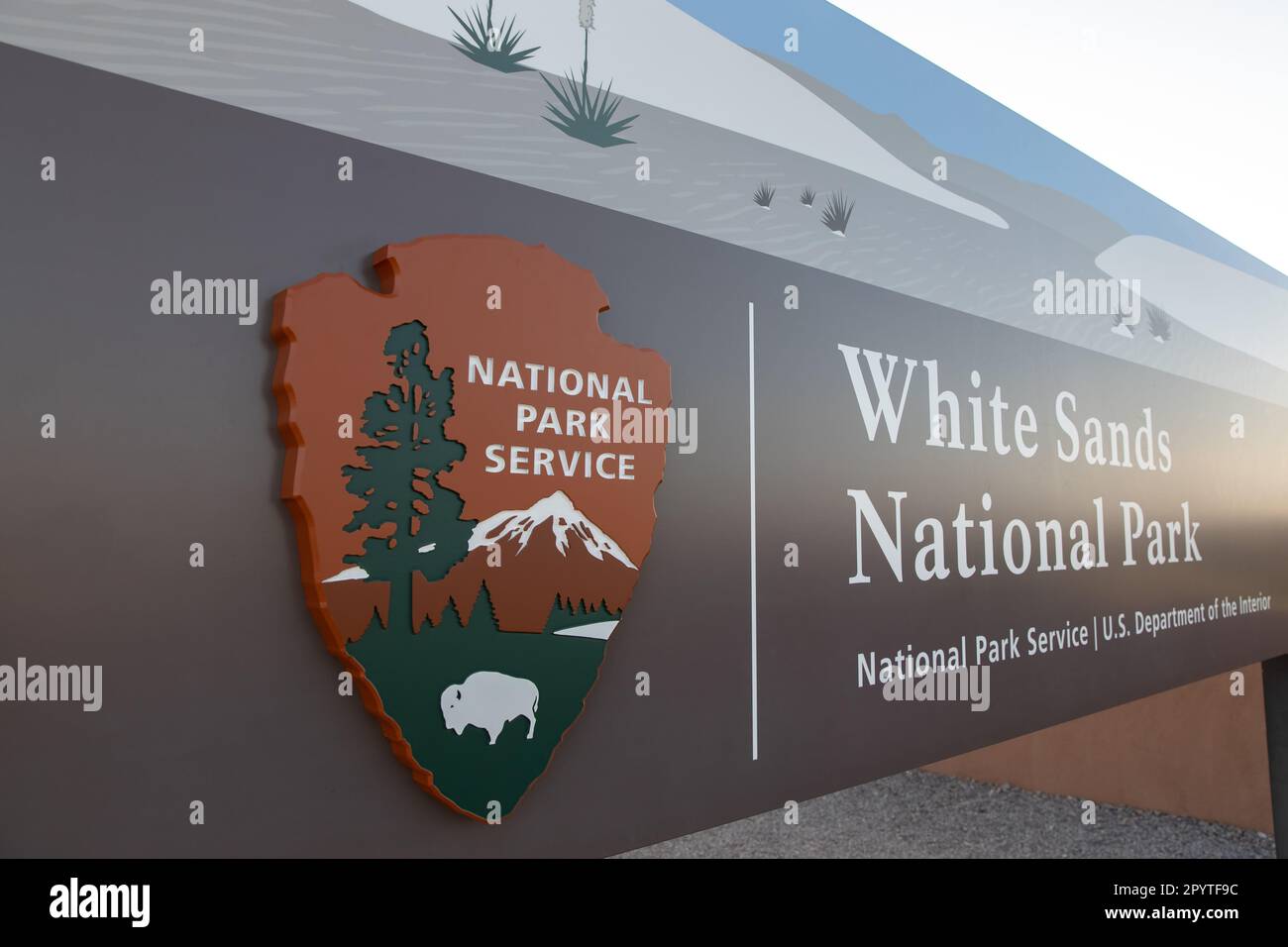 Segnaletica per il National Park Service per il White Sands National Park Foto Stock