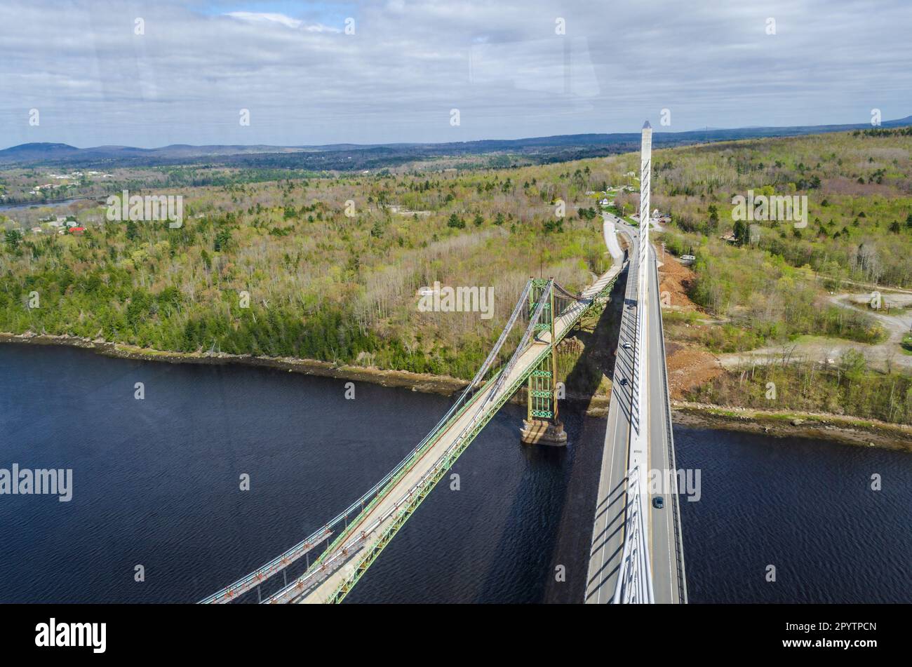 Penobscot Narrows Bridge, ponte sull'isola di Verona, Maine Foto Stock