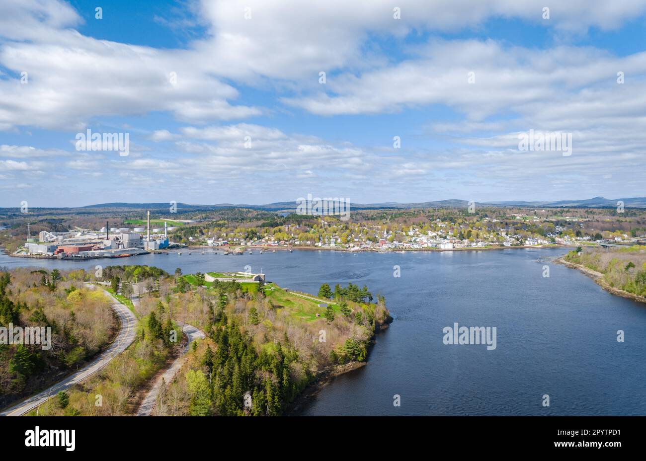 Penobscot Narrows Bridge, ponte sull'isola di Verona, Maine Foto Stock