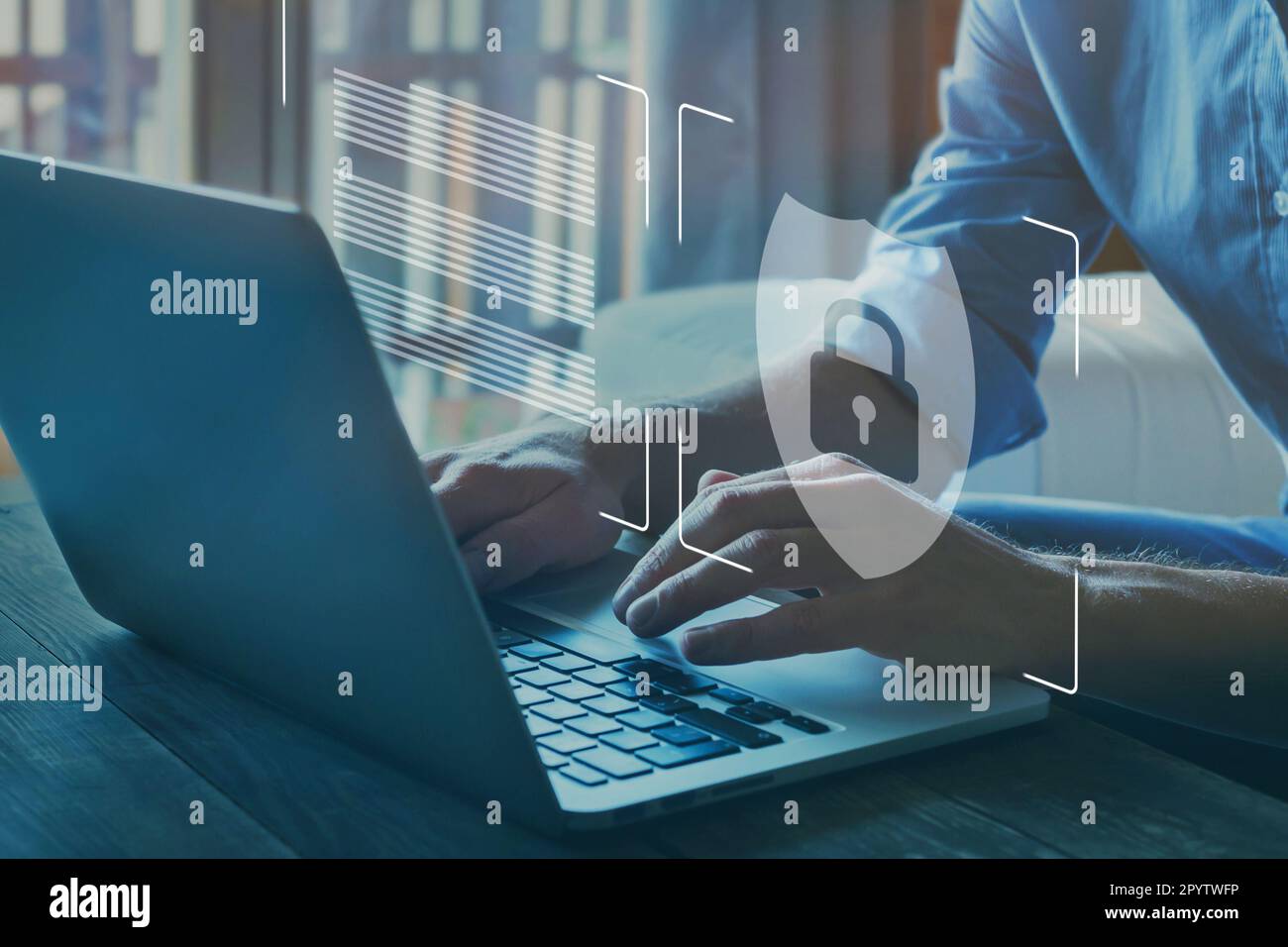 concetto di sicurezza di internet e firewall, accesso protetto alle informazioni personali degli utenti, sicurezza informatica Foto Stock