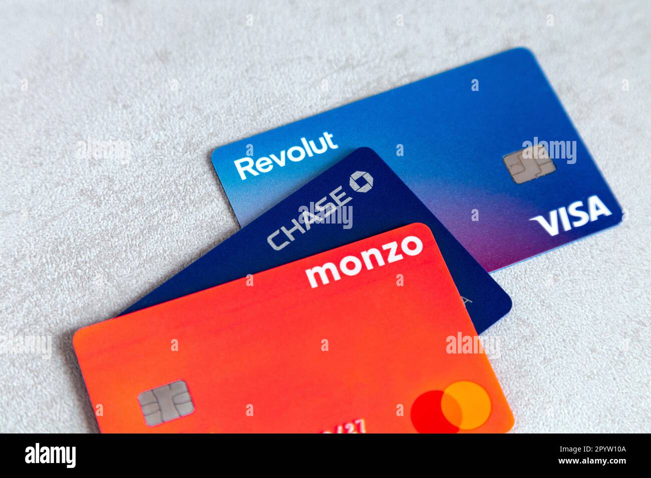 Carte bancarie Revolut, Monzo e Chase Foto Stock