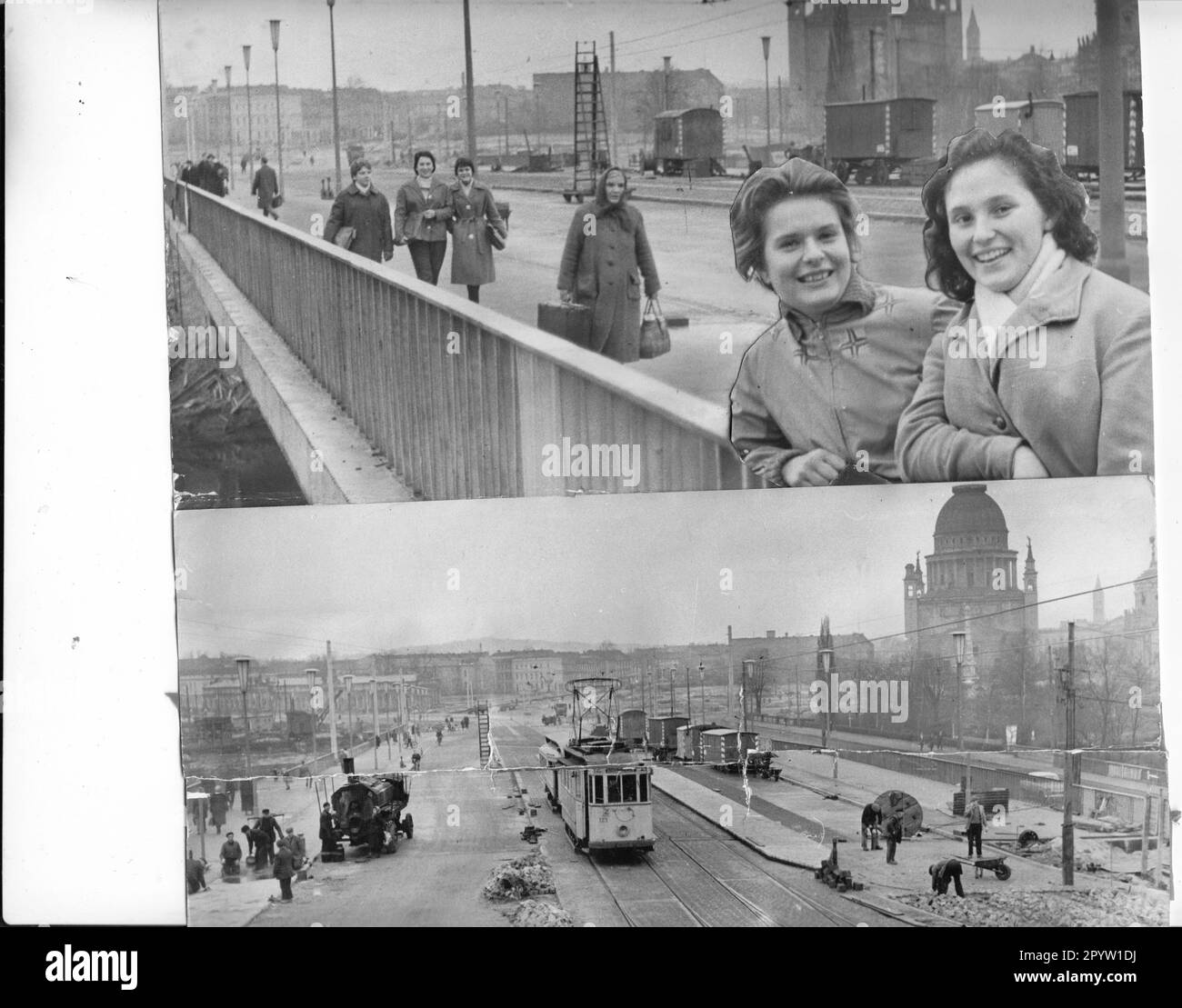 Potsdam apertura della nuova costruzione Long Bridge 1961 consegna il 7 dicembre, il 4 dicembre il primo tram ha attraversato il ponte in anticipo. Contiene ritocchi, rispettivamente composizione. Foto: MAZ/Leon Schmidtke [traduzione automatica] Foto Stock