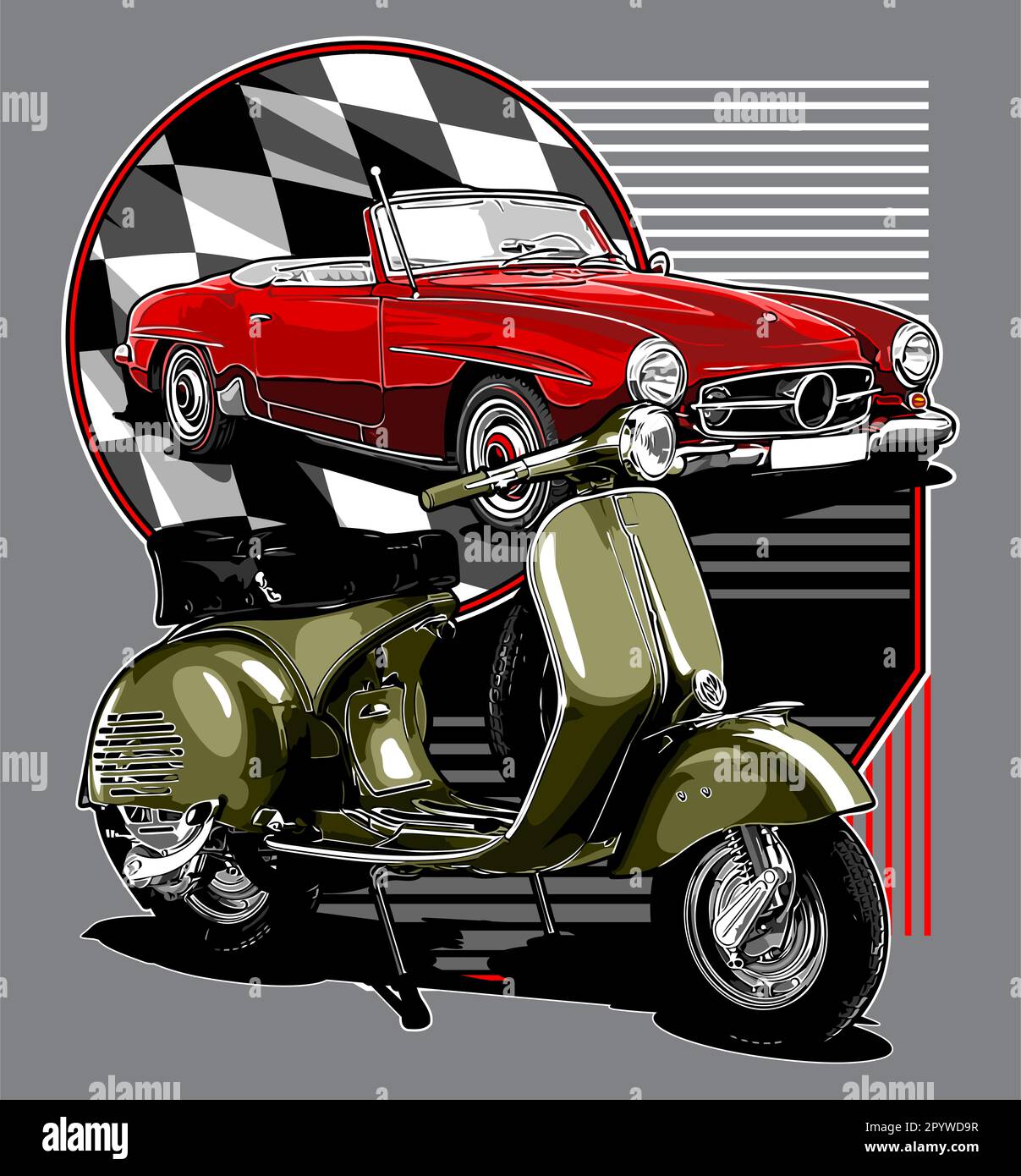 scooter e automobili Illustrazione Vettoriale