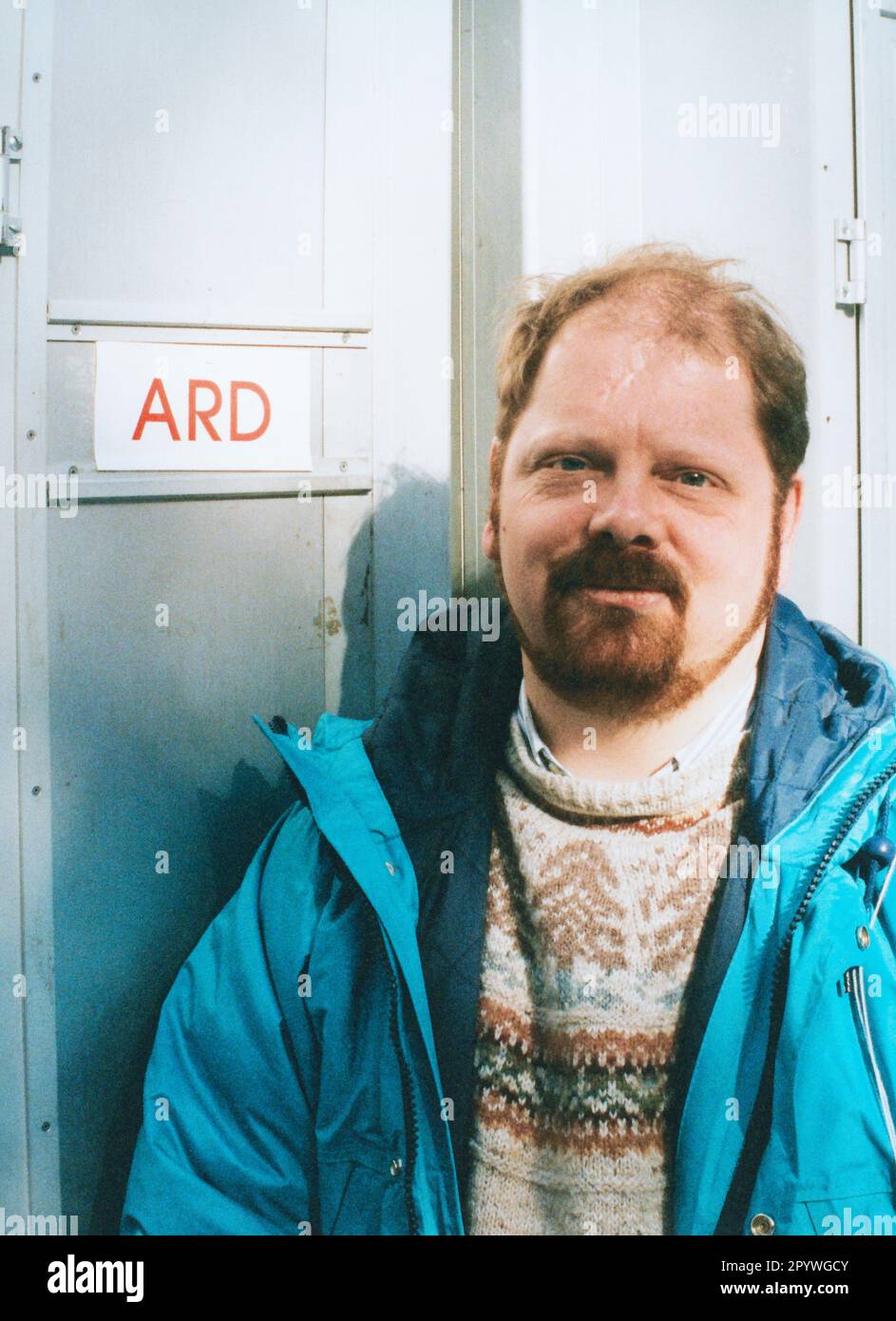 Rolf Rainer Gecks, reporter radiofonico dell'ARD, di Amburgo, ai Campionati Mondiali di Bobsleigh a Igls. [traduzione automatica] Foto Stock