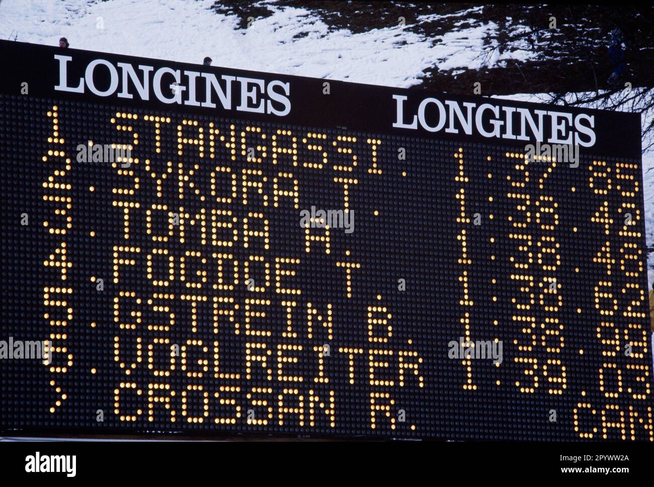 Coppa del mondo di Sci Alpino 1993/1994 Kitzbuehel Slalom 16.01.1994 risultati della Slalom FOTO: WEREK Pressebildagentur xxNOxMODELxREASExx [traduzione automatica]- AUSTRIA OUT Foto Stock