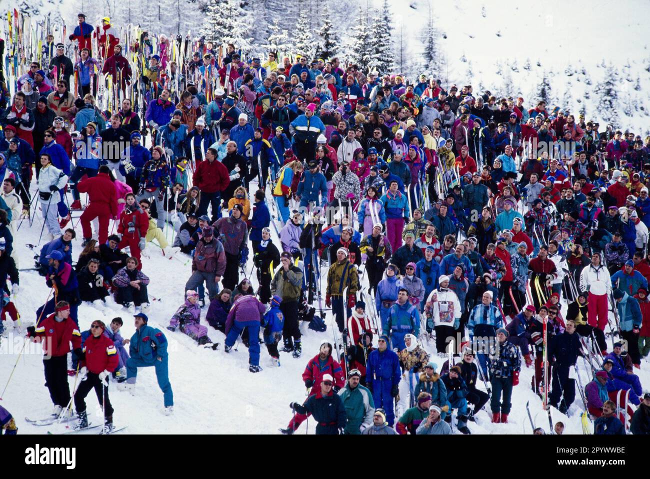 Coppa del mondo di sci alpino 1993/1994 Kitzbuehel Downhill 15.01.1994 spettatori sulla Streif FOTO: WEREK Press Picture Agency xxNOxMODELxRELEASExx [traduzione automatica]- AUSTRIA OUT Foto Stock