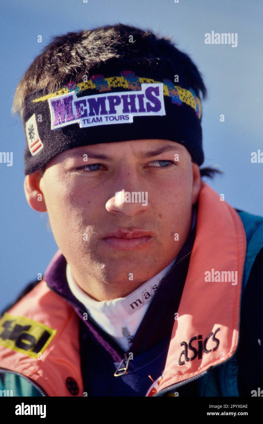 STAGIONE SCIISTICA ALPIN 90/91 Campionati del mondo 1991 Saalbach-Hinterglemm Super G uomini 23.01.1991 Stephan EBERHARTER (AUT) xxNOxMODELxRELEASExx [traduzione automatica]- AUSTRIA OUT Foto Stock