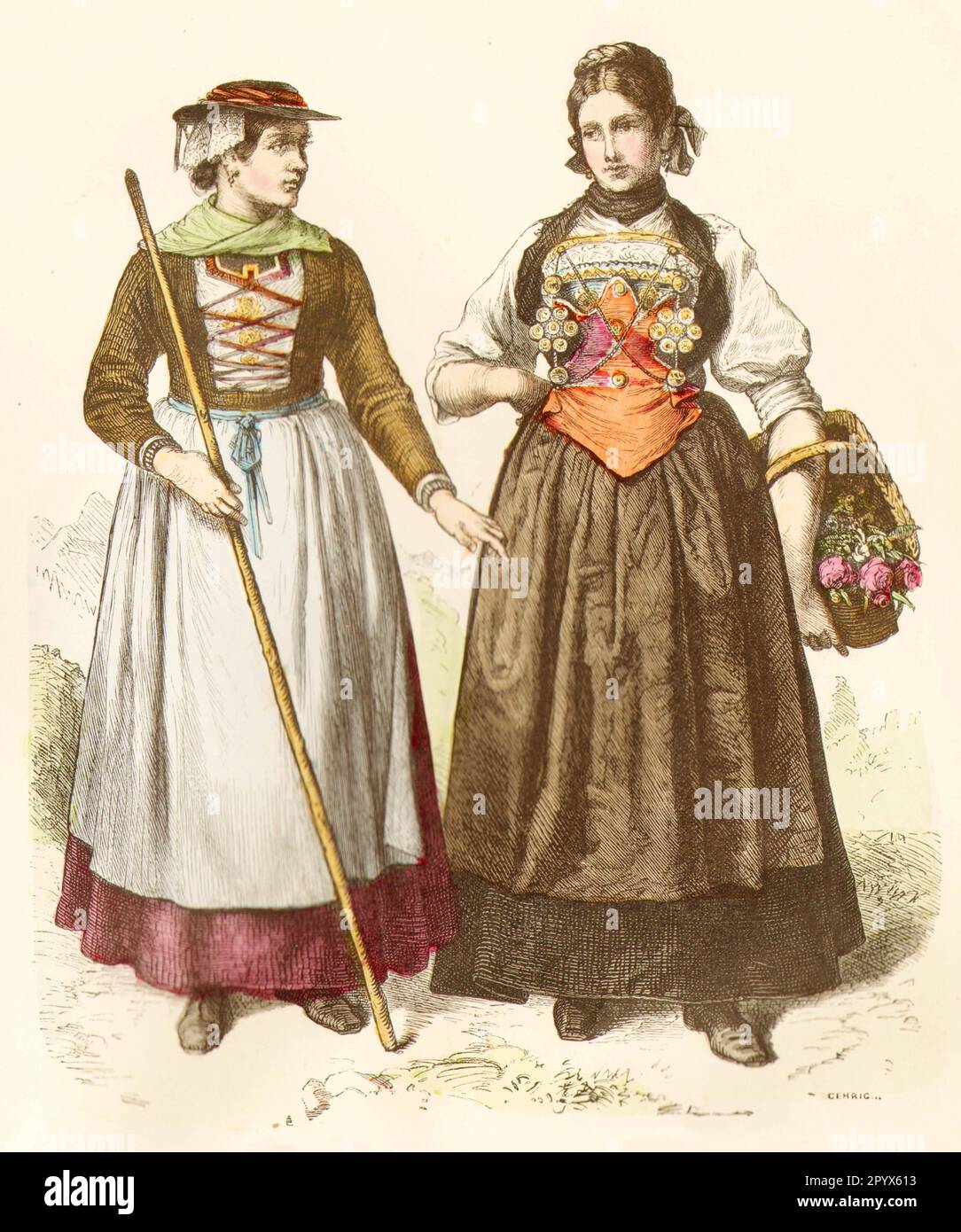 Donne del Vallese e di Untervaldo in abito contemporaneo. [traduzione automatica] Foto Stock